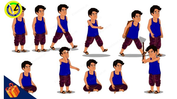 Adobe Animate CC Poor Man Blue Colour Multipose Character Download | FreeToon.in