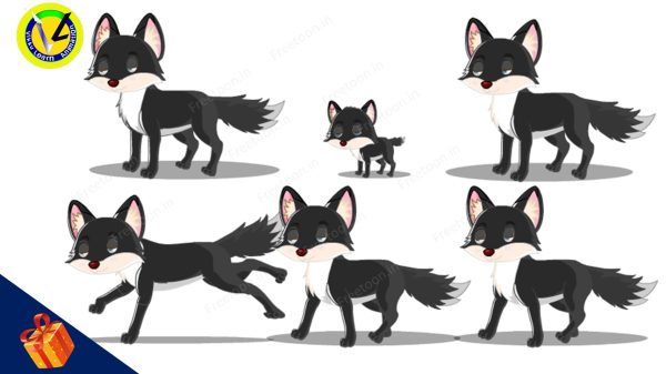 Adobe Animate CC Black Fox Rigged Character with Advanced Color Control | FreeToon.in