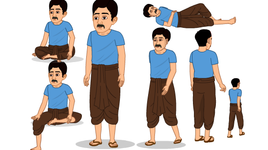 Adobe Animate CC Man Cartoon Character Blue T-Shirt & Brown Dhoti | Free Download – freetoon