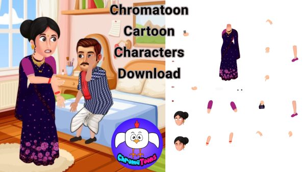Chromatoon Young Woman in Dark Blue Saree – Premium Modern Bahu Cartoon Character Download | freetoon