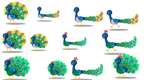 2 Peacock Cartoon Character