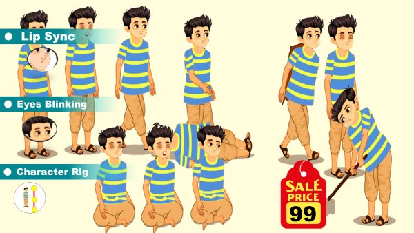 Cartoon Farmer Boy Character Rigged for Adobe Animate CC – Walk, Talk, Idle Animation | Freetoon