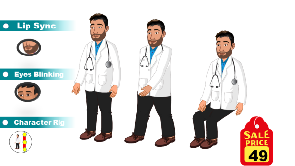 Doctor Cartoon Character for Adobe Animate CC – Fully Rigged Doctor Character Animation Pack