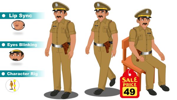 Indian Police Cartoon Character Rigged for Adobe Animate CC – Walk, Talk, Idle