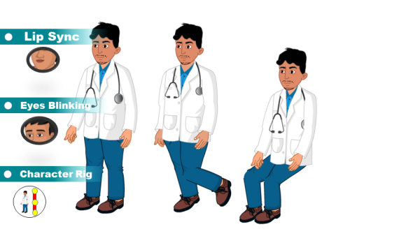 Adobe Animate CC Doctor Character – White Coat Blue Dress Cartoon Doctor Animation Rigged (Walk, Talk, Idle, Back) | Freetoon