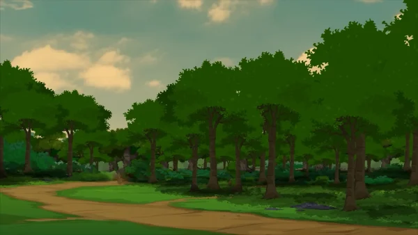 Cartoon Village Road in Forest Background PNG – Village Landscape Illustration Download | FreeToon