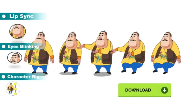 Fat Man Adobe Animate CC Character Download | Cartoon Rigged Character for Animation - Freetoon.in