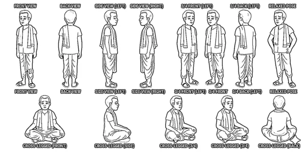 Indian Farmer Man Cartoon Character Pack – Outline & Colored Vector Mascot for Animation, YouTube, Games and Commercial Use